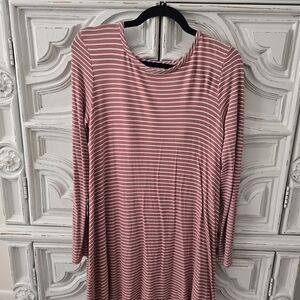Pinc Dusty Rose and White Striped Midi Dress